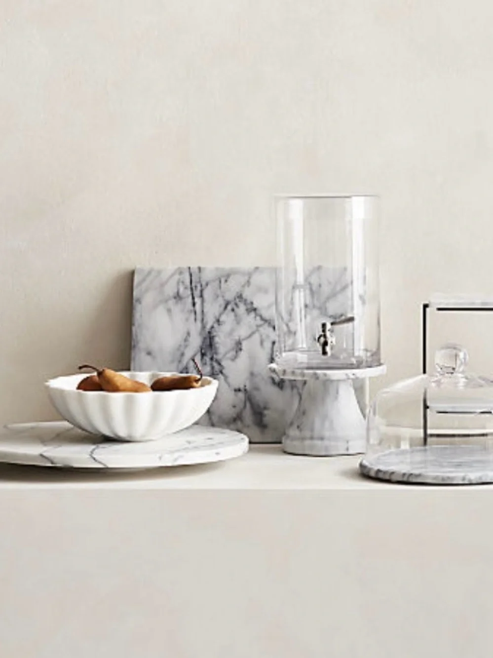New! Crate&Barrel French White Marble Fluted Ceramic Serving Bowl